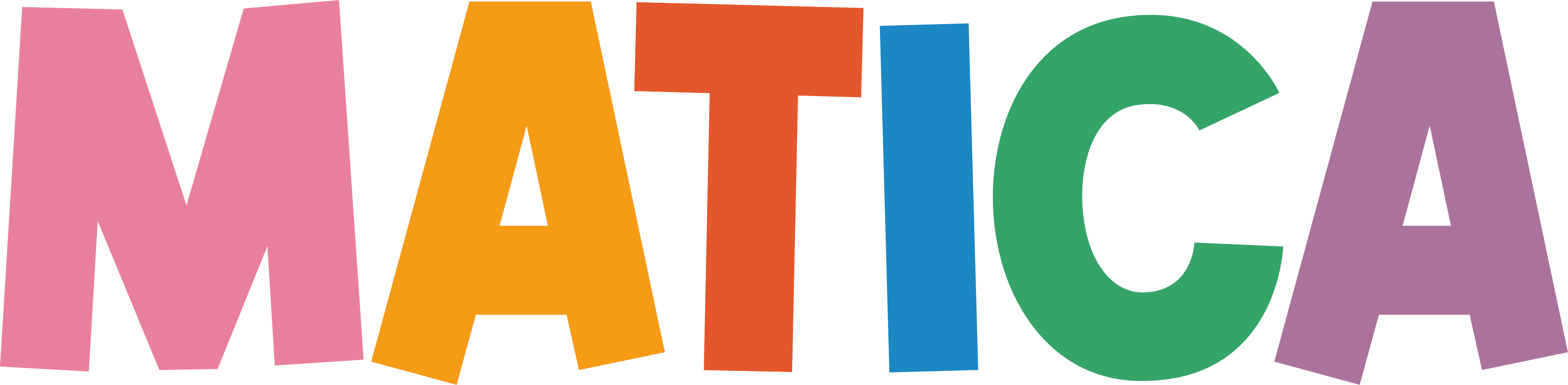 Logo colorido de Matica Eventos, donde cada letra tiene un color pastel diferente: rosa, amarillo, naranja, azul, verde y violeta.